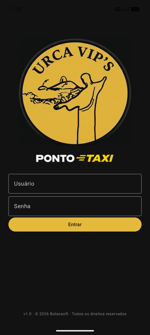 Tela de login do Ponto Táxi